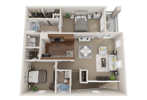 Floor plan for 2 beds, 2 baths, 1373 sqft